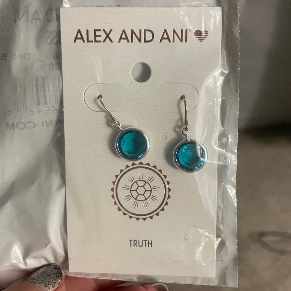 Alex and Ani Aqua Blue Earrings (truth) - Picture 2 of 4